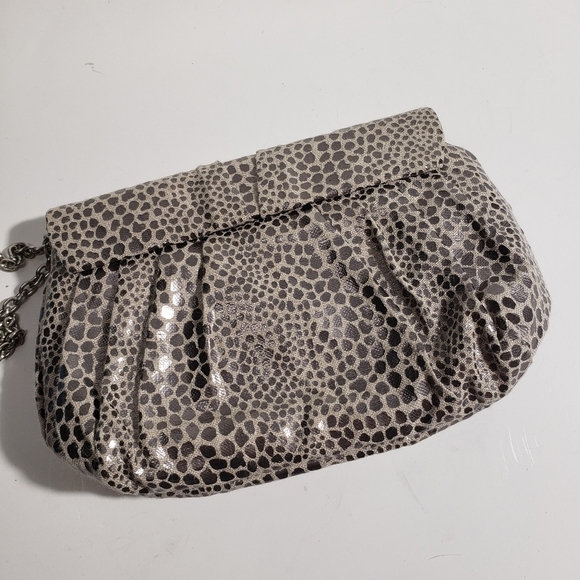 Inge Christopher Snakeskin Mini Clutch Chain Strap Pleated Grey Silver‎ - Picture 6 of 7